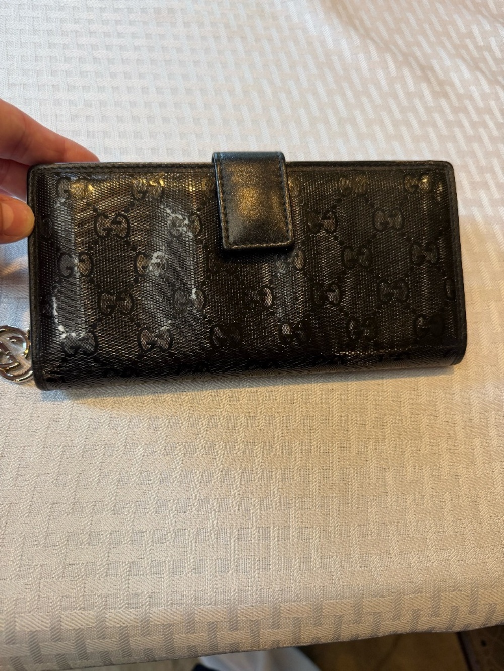 Gucci Black GG Monogram Continental Long Wallet Silver GG Charm